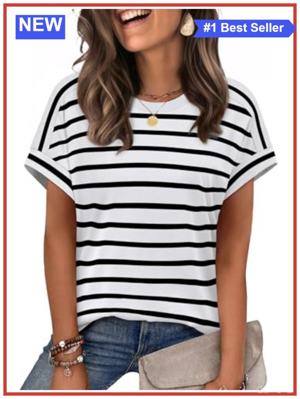 Women's Short Sleeve Crewneck T-Shirt - Soft Stretchy Knit Top